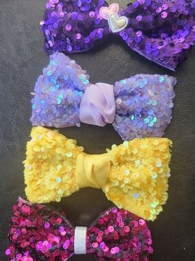 Sequin Bow Hair Clip Set for Kids - Purple, Lavender, Yellow, Fuchsia